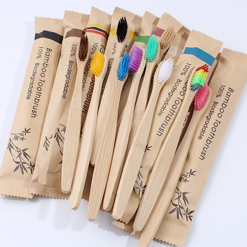 10Pcs Colorful Toothbrush Natural Bamboo Tooth Brush Set Soft Bristle Charcoal Teeth Eco Bamboo Toothbrushes Dental Oral Care